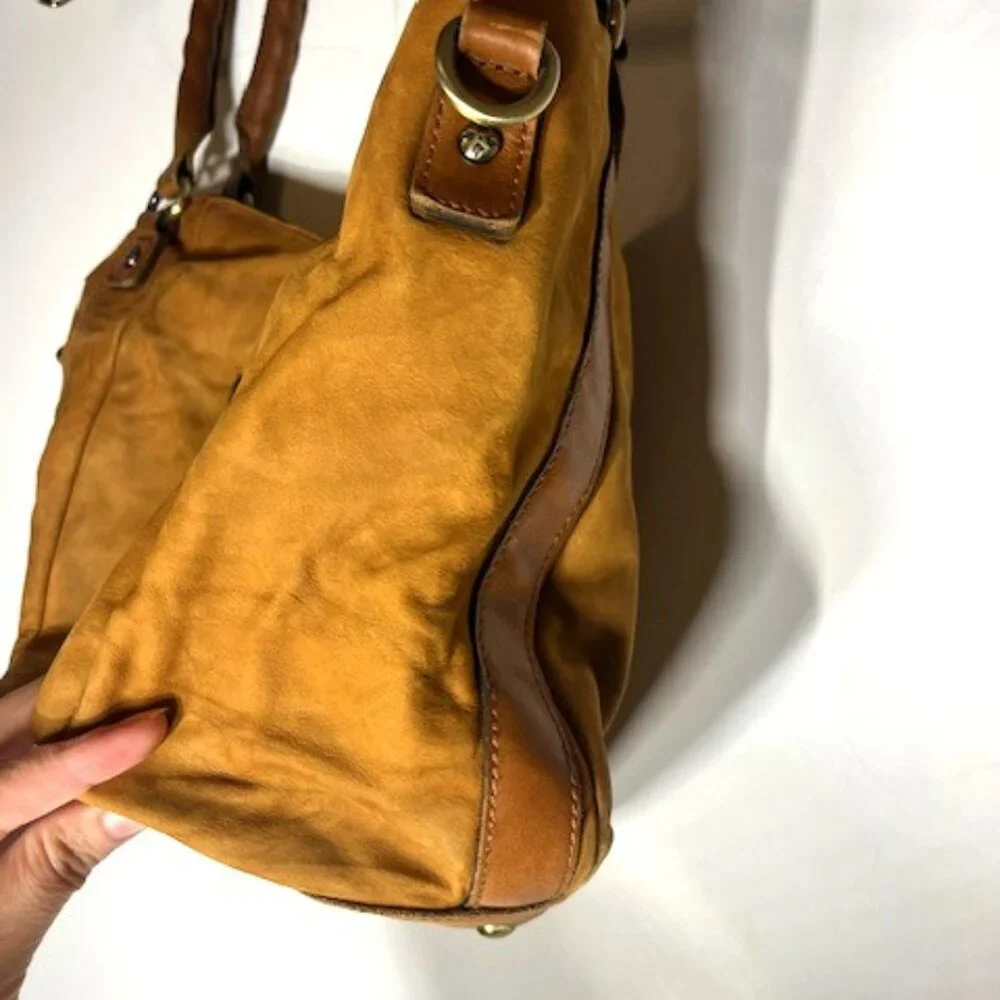 Patricia Nash Distressed Cognac Brown‎ Leather Tassel Bucket Tote Bag